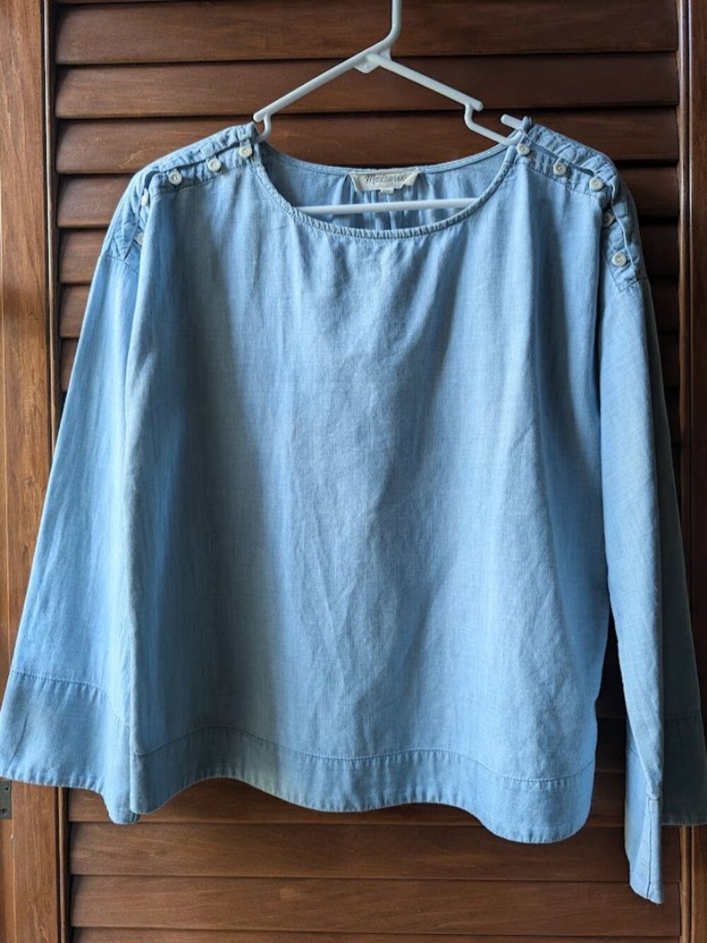 Madewell Denim Cotton Shirt Blouse Shoulder Buttons Faded Denim Women’s Size XS